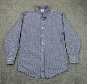 Brooks Brothers Shirt Men S 14.5 32 Blue Plaid Madison Button Long Sleeve Casual - Picture 1 of 10