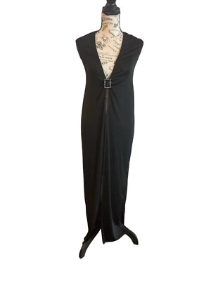 Sexy Vestido Largo Negro Leg Avenue Talla Queen Cuello Sumergido Estrás Foto 1 de 4