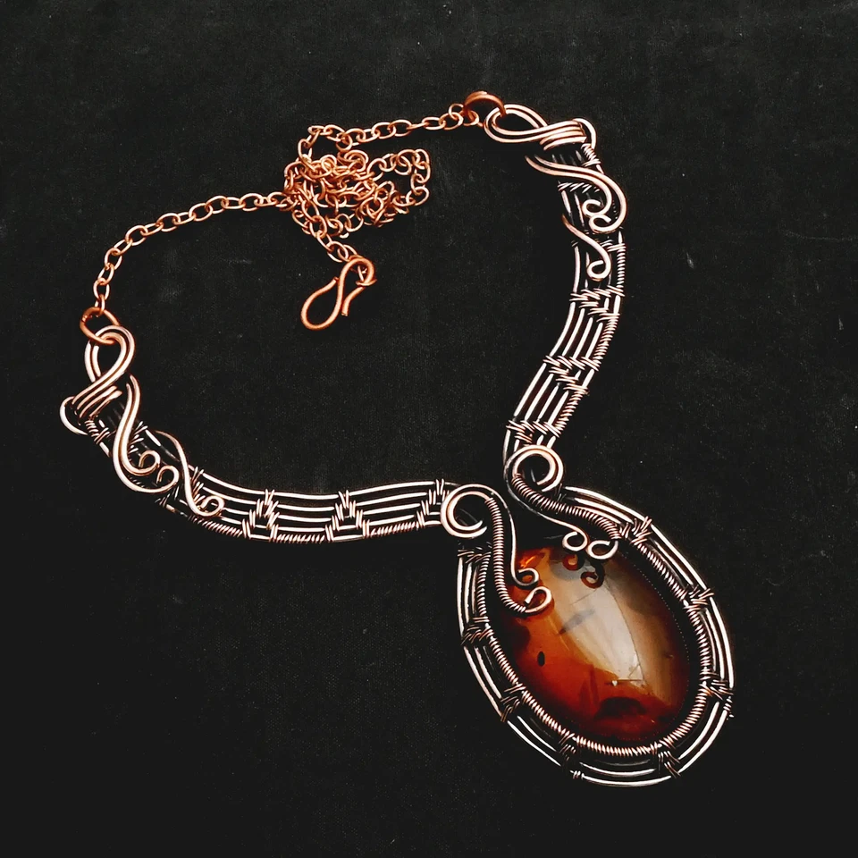 Collar de alambre de cobre hecho a mano étnico de piedras preciosas ámbar joyería 32 Gms AN 15091 Foto 1 de 1