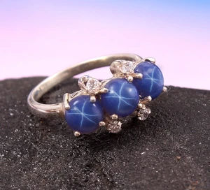 Genuine Blue Star Sapphire Ring For Women 925 Sterling Silver Ring Mother Ring - Picture 1 of 3
