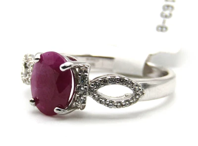 Lovely New Sterling Silver Burma Ruby White Topaz Engagement Ring Size 8 - Image 1 of 4