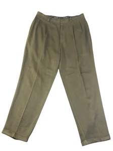 Tommy Bahama 100% Silk Dress Pants Mens 36x32 Olive Green Pleated Relaxed Fit - Picture 1 of 8