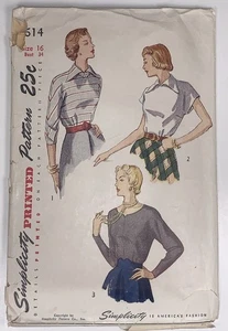 1950s Simplicity 2614 Sewing Pattern – VTG Misses’ Blouse in 3 Styles – Size 16 - Picture 1 of 2