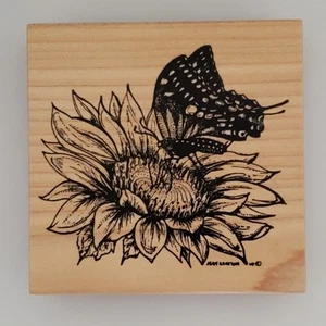 Northwoods Rubber Stamps - Butterfly and Sunflower-4x4 Wood Mounted Block Stamp - Bild 1 von 3