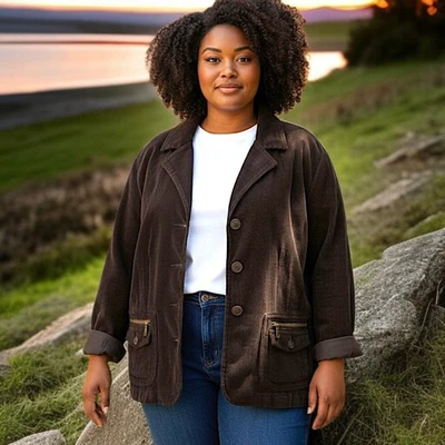 Gitano Corduroy Jacket 24W Plus Sz 3X Blazer Brown Farmhouse Chore Vintage  - Image 1 of 4