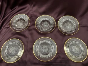 Lot of 6 Small 6 1/4” clear plate with gold trim - Picture 1 of 7