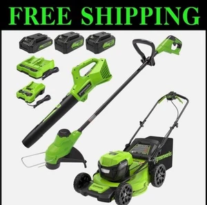 Greenworks 48V Cordless Yard Tool Combo- 21” Self Prop Mower, Trimmer, & Blower - Picture 1 of 24