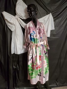 Oriental Village Silk Collection Kimono Robe Womens One Size Pink Peacock Floral - Picture 1 of 8