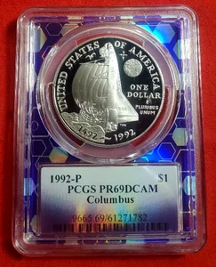 1992-P $1 Columbus Commemorative Silver Dollar PCGS PR69 DCAM *791* - Picture 1 of 6