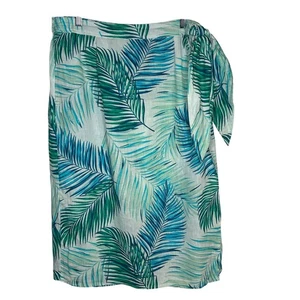 Tahari Womens Size XL Blue Green Linen Midi Skirt Tropical Palm Leaves Wrap - Picture 1 of 7