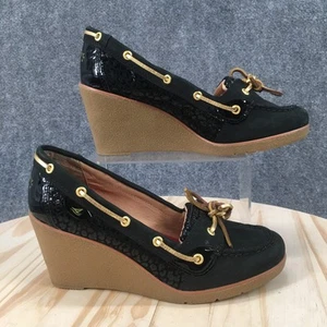 Sperry Shoes Womens 9 M Goldfish Loafer Black Leather Casual Wedge Heels 9518739 - Picture 1 of 18