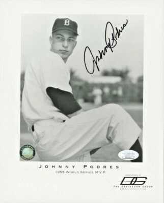 Johnny Podres, Brooklyn Dodgers—Autographed 8x10, Black & White—JSA - Image 1 of 2