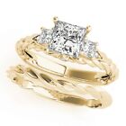 Ladies 14K Yellow Gold Semi-Mount Three Stone Princess Diamond Engagement Ring
