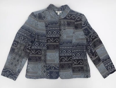 Chaqueta Dressbarn vintage para mujer grande azul bordada cremallera completa cuello falso Foto 1 de 4