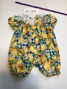 Allison Ann Girls Romper Lemon/Sunflower Pattern with Lace Trim size 12 months