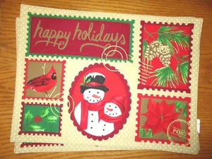 Set of 4 St. Nicholas Cardinal Christmas Happy Holidays Tan Red Placemat Dining - Imagen 1 de 2