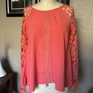 Double Zero Top Womens S Pink Crochet Long Sleeve - Picture 1 of 8