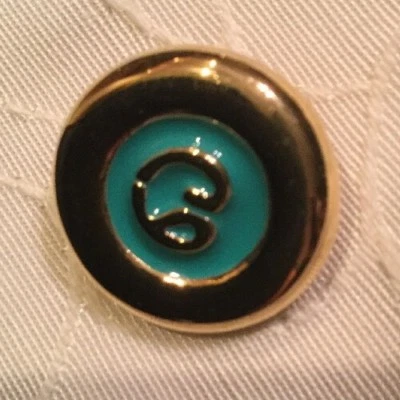 #175 St.John Round Gold Green Teal Enamel SJ Logo Replacement Button 3/4” shank - Image 1 of 2