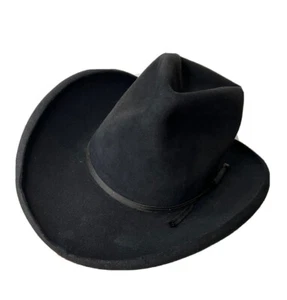 Cappello vintage americano compagnia western cowboy bordi piegati berretto feltro nero 6 3/4 - Foto 1 di 12