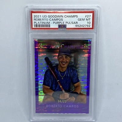 2021 UD Goodwin Champions Roberto Campos PSA 10 Platinum Purple Pulsar /23 RC 27 - Image 1 of 2