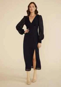 MINKPINK Dress Womens Size Large Lylah Midi Black Long Sleeve Plunge V Neck - Picture 1 of 16