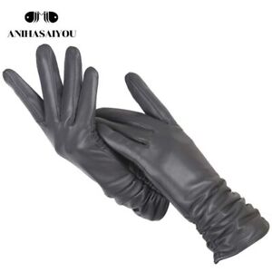 Women Girls Genuine Real Leather Classic Pleated Sheepskin Luxury Long Gloves To