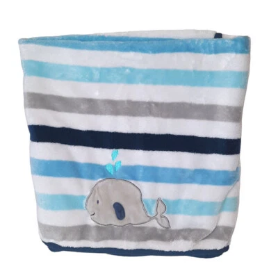 Garanimals Whale Striped Fleece Baby Security Lovey Blanket 36" X 27" - Image 1 of 3