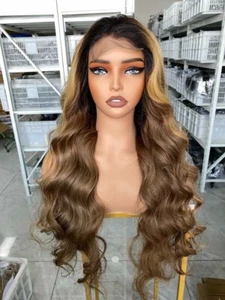 200% 28inch 4x4Brown Lace Front High-end Single Donor Human Hair Bleach Konts - Picture 1 of 8