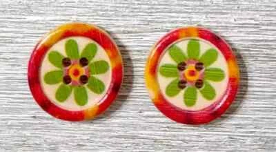 boho wood flower sewing buttons 4 holes 3/4 inch orange green new - Image 1 of 2