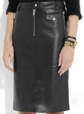 Elegant Women's Black  Leather Skirt Genuine Soft Lambskin Slim Fit Pencil Skirt - Image 1 of 4