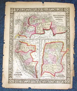 Origial1860 Mitchell Map of Argentine Peru Equador Venezuela Guiana New Granada - Picture 1 of 12