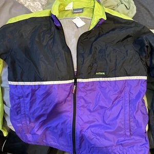 Vtg 90s Hind Windbreaker Jacket Mens Lg Blk, Gr, Purp,Nylon Breathable Zip Up - Picture 1 of 5