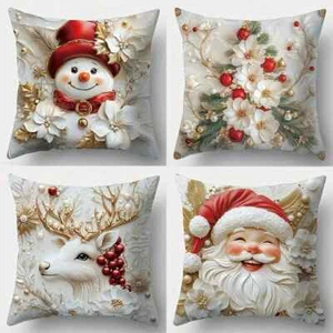 Vintage Style Christmas Throw Pillow Cover Cushion Cover Snowman Christmas Tree - Picture 1 of 18