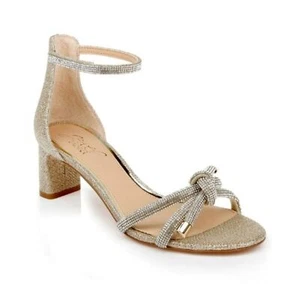 Jewel Badgley Mischka Lena Knotted Mid Heel Size 9.5 Gold Fabric - Picture 1 of 6