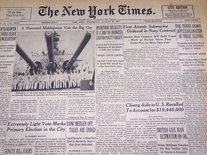 1951 AUG 22 NEW YORK TIMES - FIRST ATOMIC SUBMARINE ORDERED BY NAVY - NT 2044 - Picture 1 of 3
