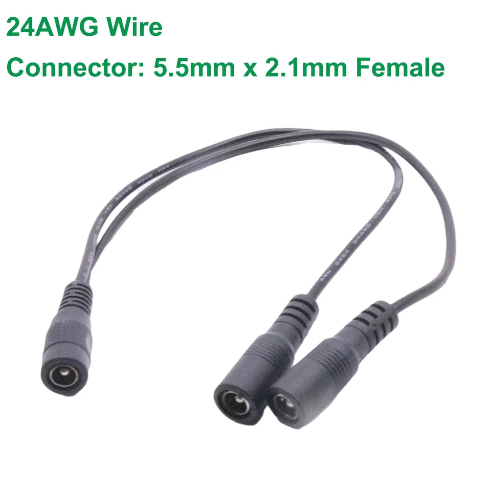 10x CCTV LED DC Power 1 Female to 2 Female Splitter Adapter Cable 5.5mm x 2.1mm - Image 1 of 1