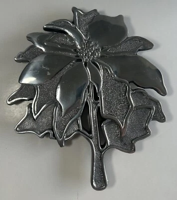 Vintage 1984 Teleflora Aluminio Fundido Poinsettia Trivet Navidad Cena Vacaciones Foto 1 de 4