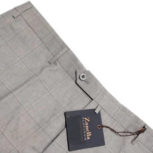 Zanella Platinum NWT Wool Flat Front Dress Pants Size 40 US Parker In Gray Plaid - Picture 1 of 13
