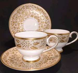 Hankook China #4288 Gold Cups & Saucers 4 Piece Coffee Set Serving for 2 - Picture 1 of 4