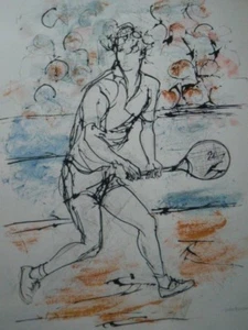 Litografia di Evelyn Krumnau " tennista"  firmata a mano dall artista non numera - Foto 1 di 1