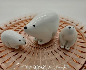 SELTEN 3 Stck. Mid Century Murano schwer gefasst Kunstglas Eisbär Familie Mutter & Junge - Bild 1 von 10
