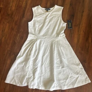 NWT Polo Ralph Lauren White Big Girls Stretch Dobby Dress XL 16 Classic Preppy - Picture 1 of 11