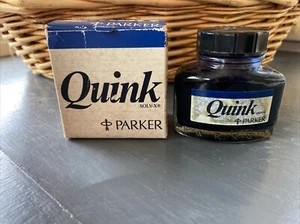 Botella Completa Tinta Permanente Azul/Negro Embotellada PARKER QUINK De Colección Nuevo de Lote Antiguo - Imagen 1 de 8