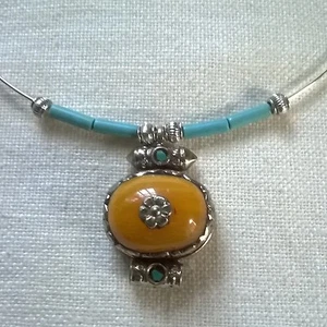 Collar Tibetano resina Ambar amuleto colgante plata tibetana Turquesa gargantill - Imagen 1 de 5