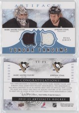 2012 Artifacts Tundra Tandems Dual Jerseys Blue Marc-Andre Fleury Jordan Staal