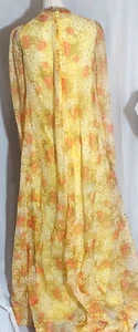 Vintage 70s Maxi Dress Daisy Floral Empire Waist Pearl Trim Prom Size M L - Picture 1 of 6