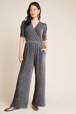 New Anthropologie Charlize Textured-Velvet Jumpsuit Size Medium MSRP: $180 - Image 1 of 3