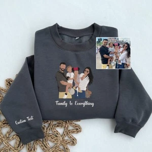 Custom Embroidered Portrait From Photo Sweatshirt, Couples / Family Portraits - Picture 1 of 9