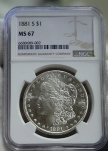 1881 S US Morgan Silver Dollar $1 NGC MS 67. - Picture 1 of 2