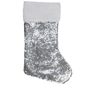 Medias de Navidad Northlight de 19" blancas plateadas con puño de piel sintética blanca - Imagen 1 de 6